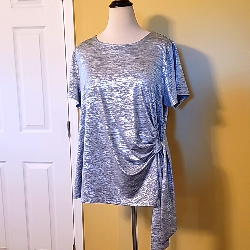 INC International Concepts Metallic Silver Side Tie Knot Women's Top Size 2X